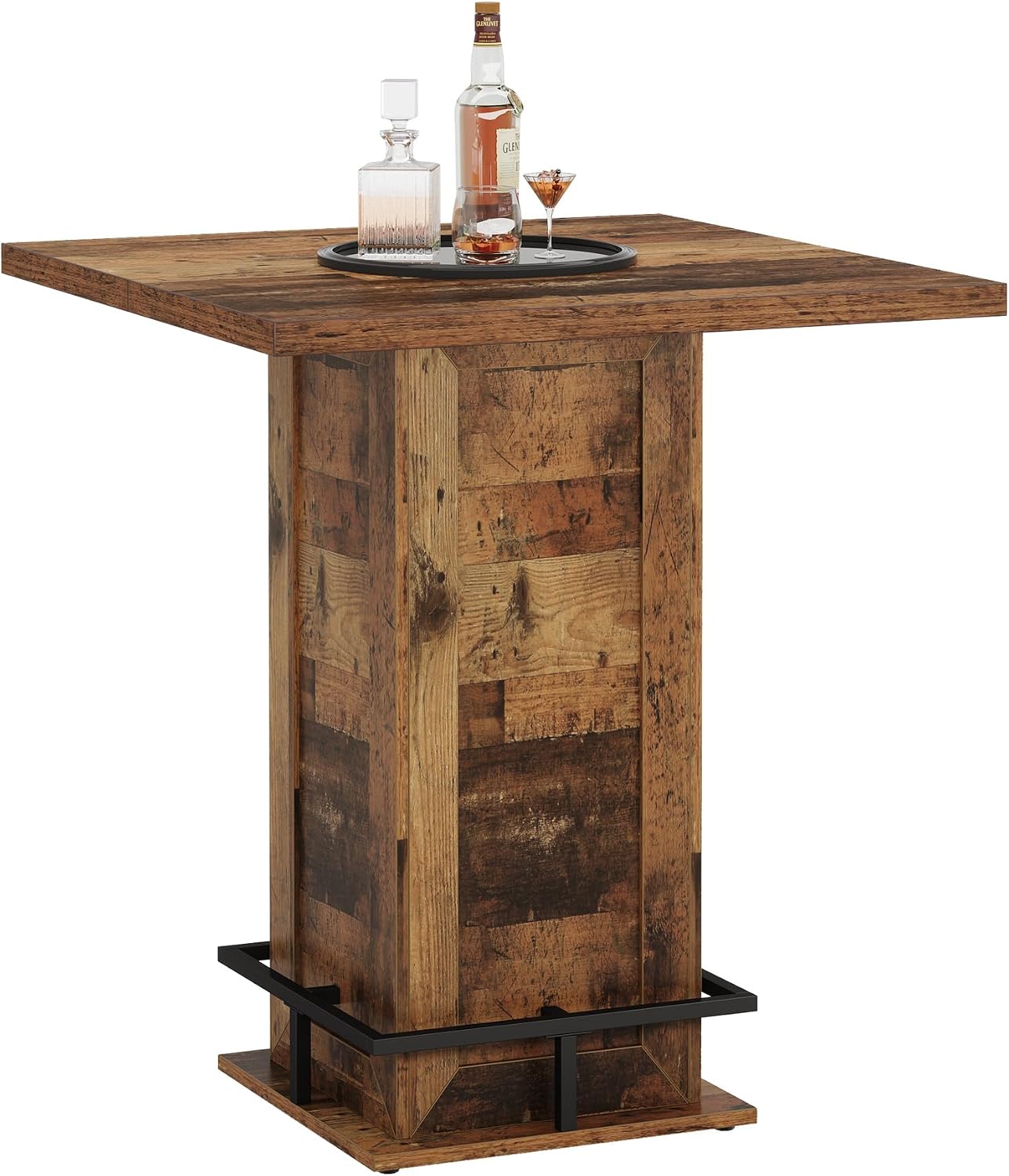Tribesigns 39.4" H Square Bar Table, Industrial High Top Bistro Pub Cocktail Table with Metal Footrest for Kitchen Nook, Home Bar, Small Bars, Dark Brown (Table Only)
