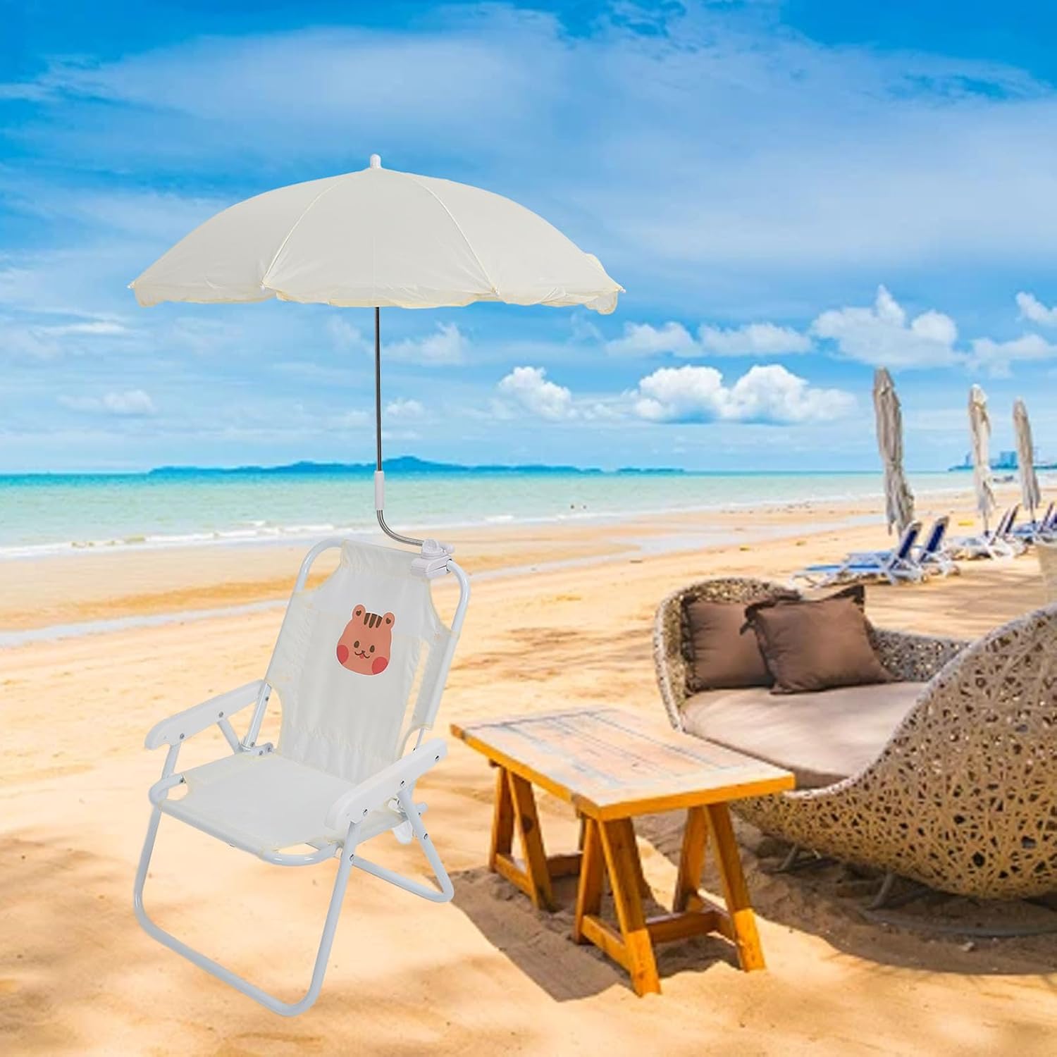 Gazaar Kids Beach Chair with Umbrella, Foldable Portable Camping Chair for Outdoor Activities, Lightweight Sturdy with Adjustable Sunshade (Squirrel)