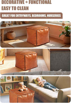 Faux Leather Unstuffed Pouf Ottoman – Square Floor Cushion Cover with Zipper Wear-Resistant & Easy to Clean Ideal for DIY Footrest or Home Storage（No Filler）