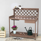 GUTINNEEN Potting Bench with PVC Layer, Sink, Lid, Gardening Work Bench Wooden Planting Table Outdoor with Storage, Drawer, Shelf, Hook