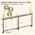 keomaisyto 78.8" Long Sofa Table with Lights & Charging Station - 4 AC outlets, 22"-32" Height Adjustable Behind Couch Console Table, Narrow Console Table, Slim Design for Living Room, Rustic Brown