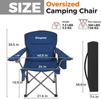 KingCamp Oversized Heavy Duty Camping Chair, Padded Folding Lawn Chair with Cooler Bag & Cup Holder, Portable Outdoor Chair with Lumbar Support for Tailgating Sports Patio Beach, Blue