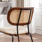 AQG Rattan Dining Chairs, Mid Century Modern Dining Chairs, Cane Back Chairs Set of 2, Cane Back Faux Leather, Kitchen & Dining Room Chairs with Metal Legs (Beige-PU, Set of 2-Rattan)