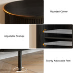ONBRILL 63'' Fluted Sideboard Buffet Cabinet with Storage, Large Credenza Storage Cabinet with Drawers, Mid Century Modern Buffet Table Accent Console Cabinet for Kitchen Living Room Enrtyway, Black