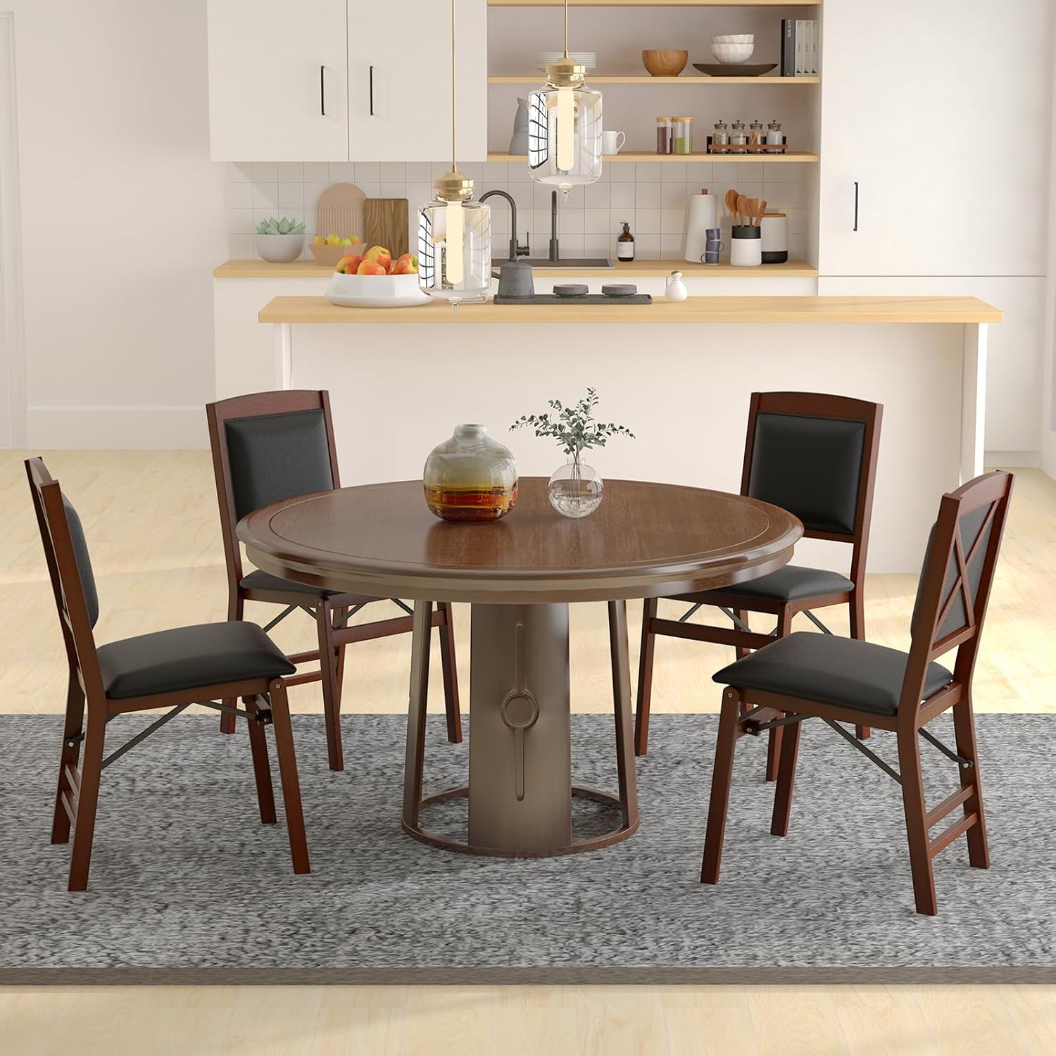 KOTEK Folding Dining Chairs Set of 2, Wooden Kitchen Chairs with Padded Seat & Backrest, Foldable Armless Side Chairs for Dining Room, Living Room
