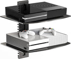 Suptek Glass Floating Shelves, TV Wall Mount with Shelf for DVD Player / PS4 / Cable Boxes/Game Consoles/Sky Box/TV Accessories, Flat Black 2-Tier Wall Mount Bracket