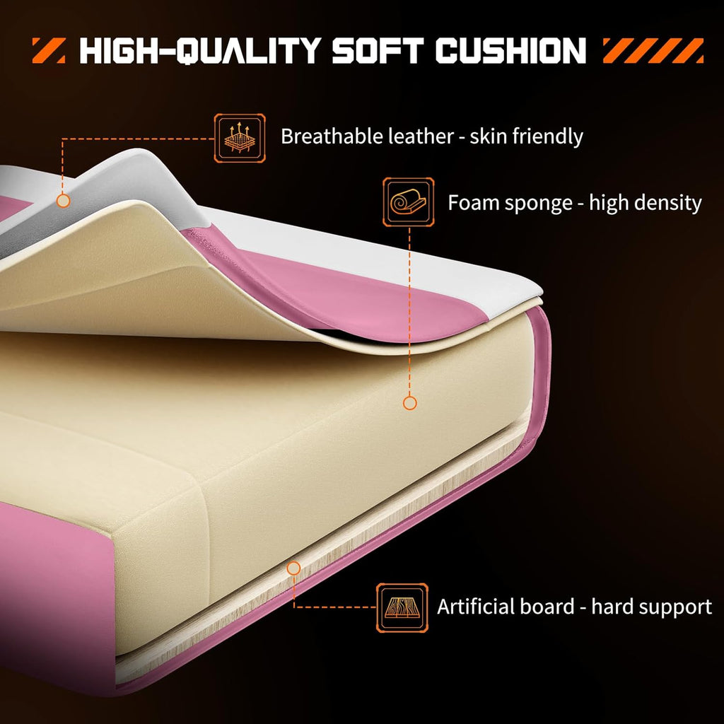Sweetcrispy Computer Video Game Desk Chair - Ergonomic Comfy Lumbar Support with Footrest, PU Leather Recliner with Headrest, Fixed Up Armrest, Height Adjustable and 360° Swivel, for Adults, Pink