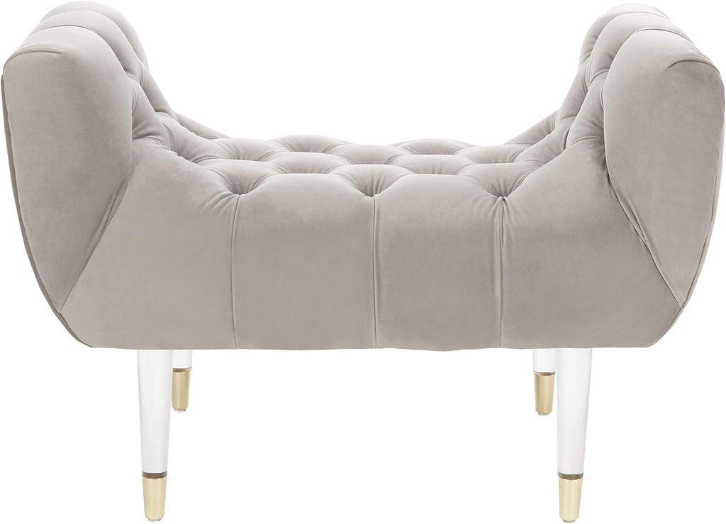 Safavieh Home Collection Eugenie Pale Taupe and Gold Tufted Velvet Acrylic Bench