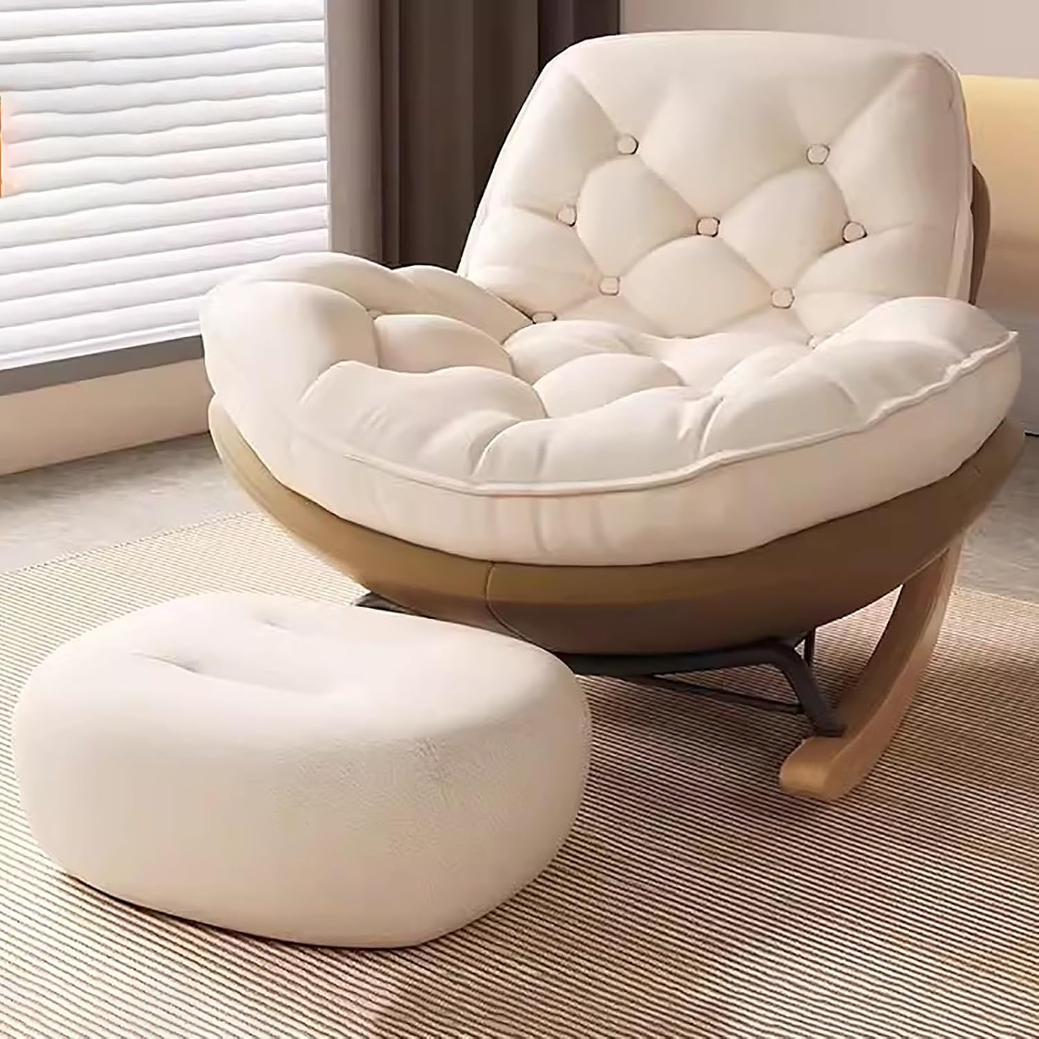 Glider Rocking Chair, Upholstered Rocking Chair Indoor, with Thick Cushion Nursery Rocking Chairs, for Living Room, Bedroom (Color : Yellow, Size : B)