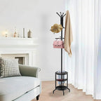 Coat Rack Freestanding, Coat Stand with Umbrella Holder, Metal Coat Tree with 12 Hooks, Coat Hanger Stand for Entryway, Coat Rack Stand for Bedroom, Living Room & Office