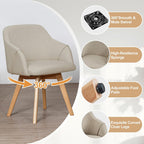 Swivel Dining Chairs Set of 4, Mid Century Modern Dining Chairs with Arms and Wood Legs, Linen Fabric Upholstered Kitchen Chairs for Dining Room Living Room, Comfortable Widen Seat, Sand