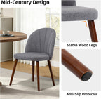 Fabric Dining Chairs Set of 4, Upholstered Mid Century Modern Dining Chairs, Armless Accent Chair with Walnut Wood Legs for Kitchen, Living Room, Dining Room, Grey