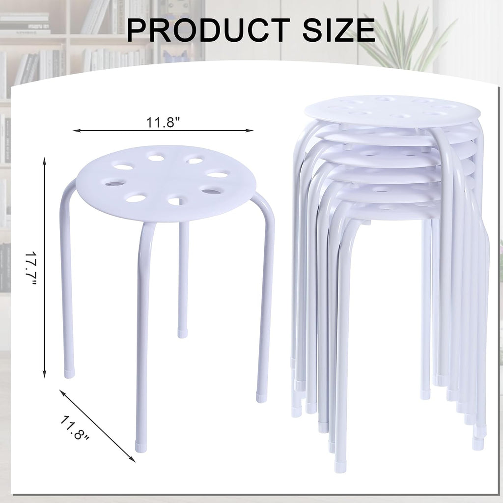 VECELO 6-Piece Stacking Stools, 17.7 Inch Standard Height, Portable Stackable Colorful Decoration Stools for School Classroom and Office Use, White