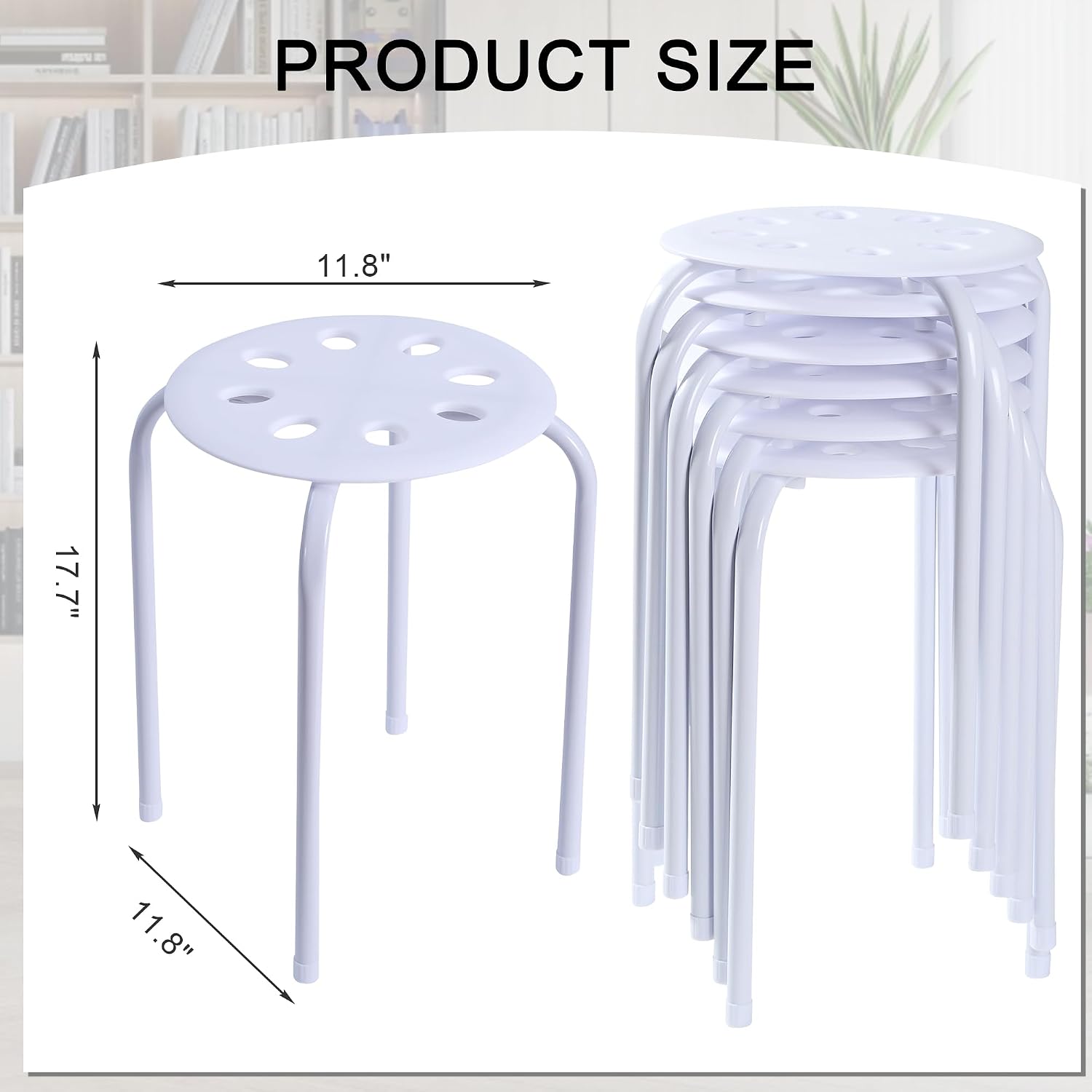 VECELO 6-Piece Stacking Stools, 17.7 Inch Standard Height, Portable Stackable Colorful Decoration Stools for School Classroom and Office Use, White