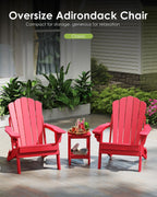 GREENVINES Oversized-Folding-Adirondack-Chairs-Set-of-2 | HDPE Plastic | Cup Holder | Fire Pit Chair | All Weather | for Outdoor Deck Backyard | Red