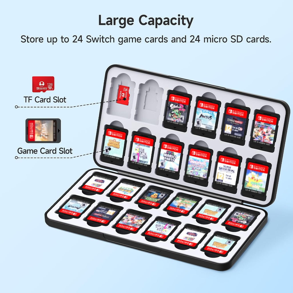 JINGDU 24-Slot Switch Game Card Case Compatible with Nintendo Switch Games & micro SD Cards, Portable Games Holder Organizer Suitable for Switch, NS2/NS/Lite/OLED Game Cards, Black