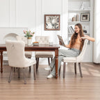 Velvet Dining Chairs Set of 4, Upholstered Dining Room Chairs with Ring Pull Trim and Button Back, Luxury Tufted Dining Chair for Living Room, Bedroom, Kitchen (Beige)