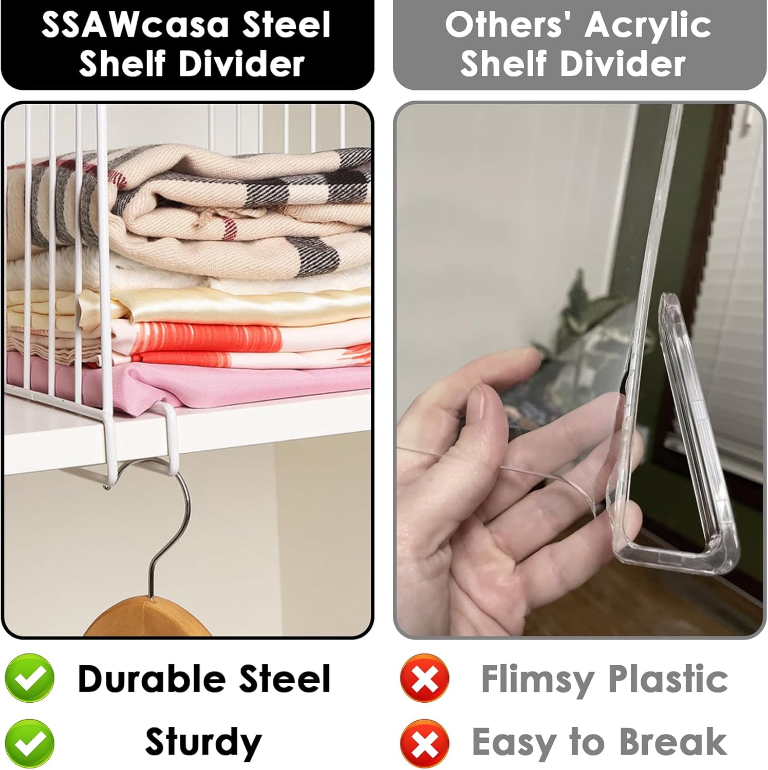 Shelf Dividers, 8 Pack Closet Organizers and Storage, Metal Closet Dividers Shelf Organizer for Wood Shelves, Linen Closet Organization Separators for Purse Handbag Sweater Clothes Wardrobe Cabinet