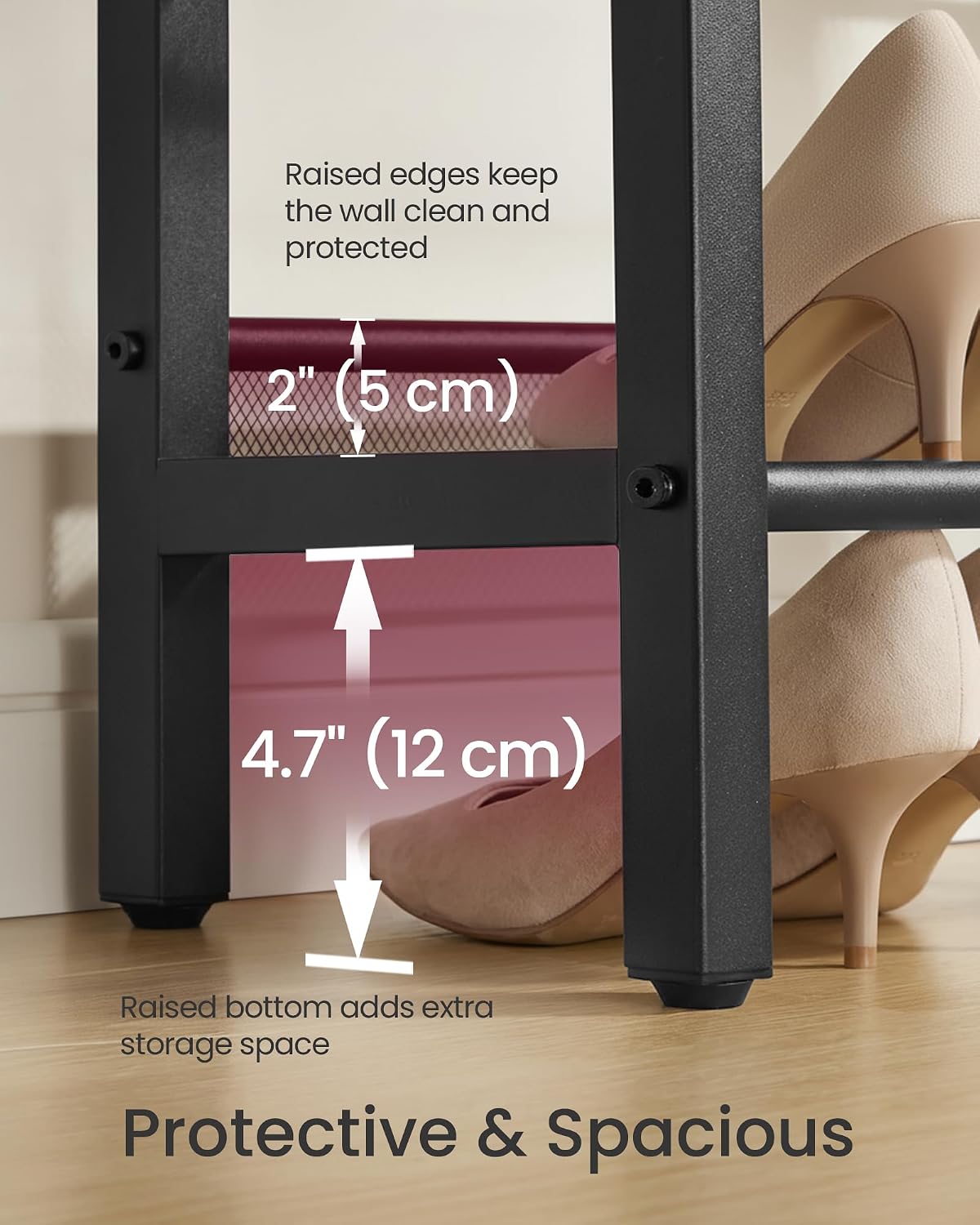 VASAGLE 3 Tier Shoe Rack Bench, One Piece Shelves, Shoe Storage Organizer with Raised Edges, Industrial Style, Easy Assembly, 11 x 29.5 x 19.7 Inches, Rustic Brown and Matte Black ULSB070KD01S