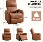 HAOMARKETS Swivel Rocker Recliner Chair, Manual Faux Leather Glider Rocking Recliners for Adults, 360° Swivel Nursery Reclining Sofa with Padded Backrest for Living Room, Dark Brown