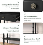 Console Table with 2 Drawers & Open Shelf, Black Retro Entryway Table with Storage Cabinets, Narrow Long Couch Table Behind Sofa for Living Room, Foyer, Hallway