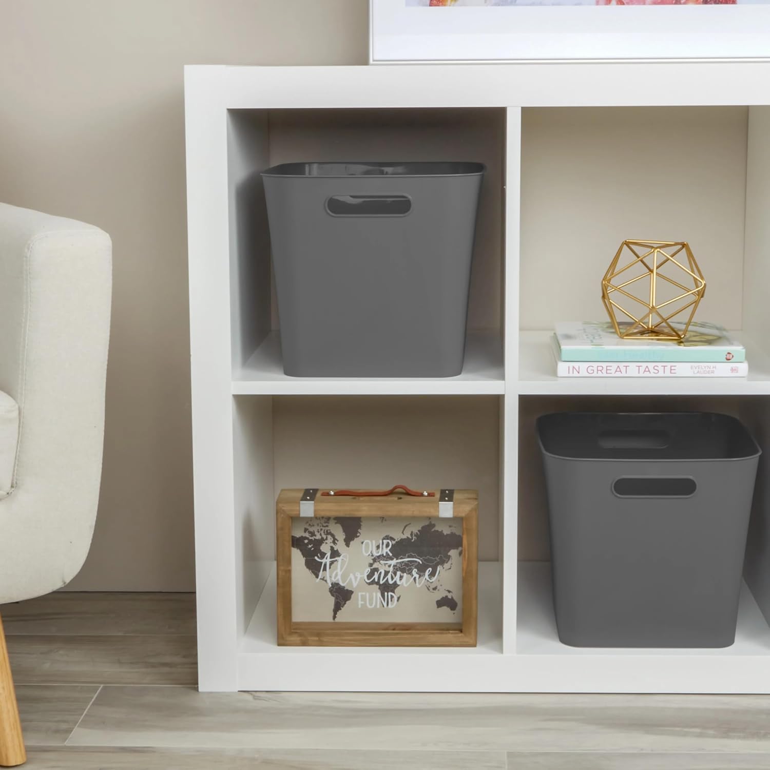 (3 pack) Cube Gray Plastic Storage Bin, 11 in x 10 in
