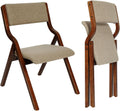 CangLong Foldable Chair Set of 2, Walnut+Light Coffee | Padded Fabric Chairs with Solid Wood Frame, Stackable and Assembled, for Guests Kitchen Office Wedding Party