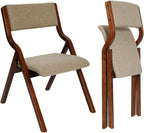 CangLong Foldable Chair Set of 2, Walnut+Light Coffee | Padded Fabric Chairs with Solid Wood Frame, Stackable and Assembled, for Guests Kitchen Office Wedding Party