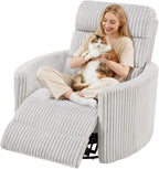 GRAINELL Oversize Power Swivel Recliner, 40in Wide Electric Glider Rocking Chair with Headrest Adjustment, USB Port, 270° Swivel, Rock 30° – for Living Room, Nursery, Light Gray (5"7' to 6"1' Height)