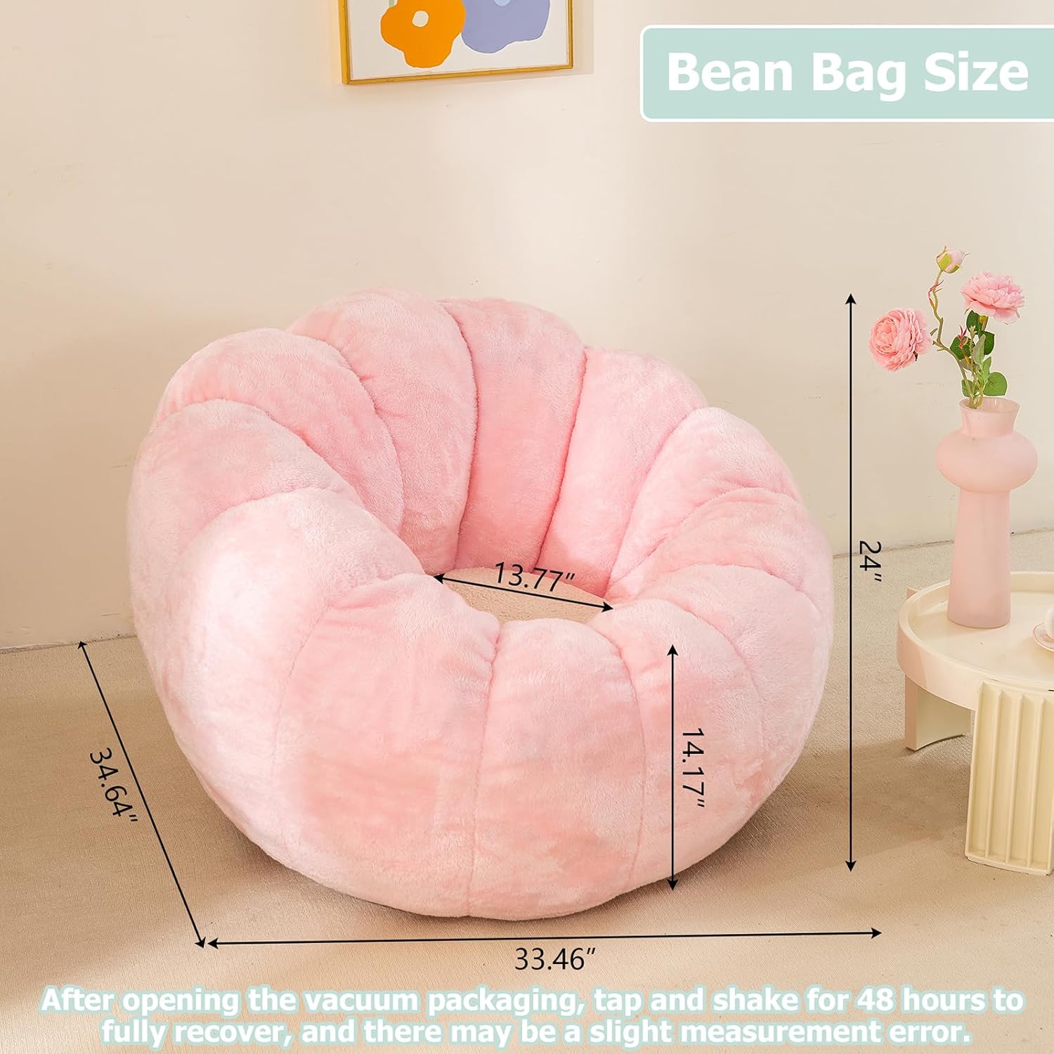 Pumpkin Bean Bag Sofa Chair, Bean Bag Chair with Filler for Teens, Kids, Toddler, Comfy and Lazy Sofa for Dorm, Apartment, Living Room and Bedroom, Pink