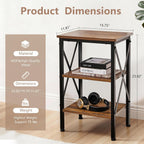 VECELO End Table, 24" Tall Wood Living Room X-Design Reinforced Side Tables, Nightstands with 3-Tier Wood Storage Shelves for Small Spaces, Office, Bathroom, Bedroom, Retro Brown, 2 Pack