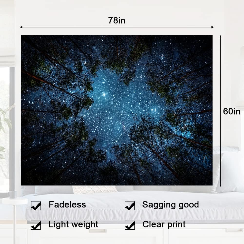 Llamazing Forest Tapestry Home Decor Landscape Living Room Bedroom Decoration Magic Tapestry Curtain (Looking Up at The Stars, 78''L×60''W)