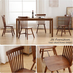 Farmhouse Style Windsor Chairs Set of 4, Vintage Kitchen & Dining Room Chairs with Spindle Back, Comfy Armless Solid Wood Side Chair for Home/Living Room/Restaurant, Walnut