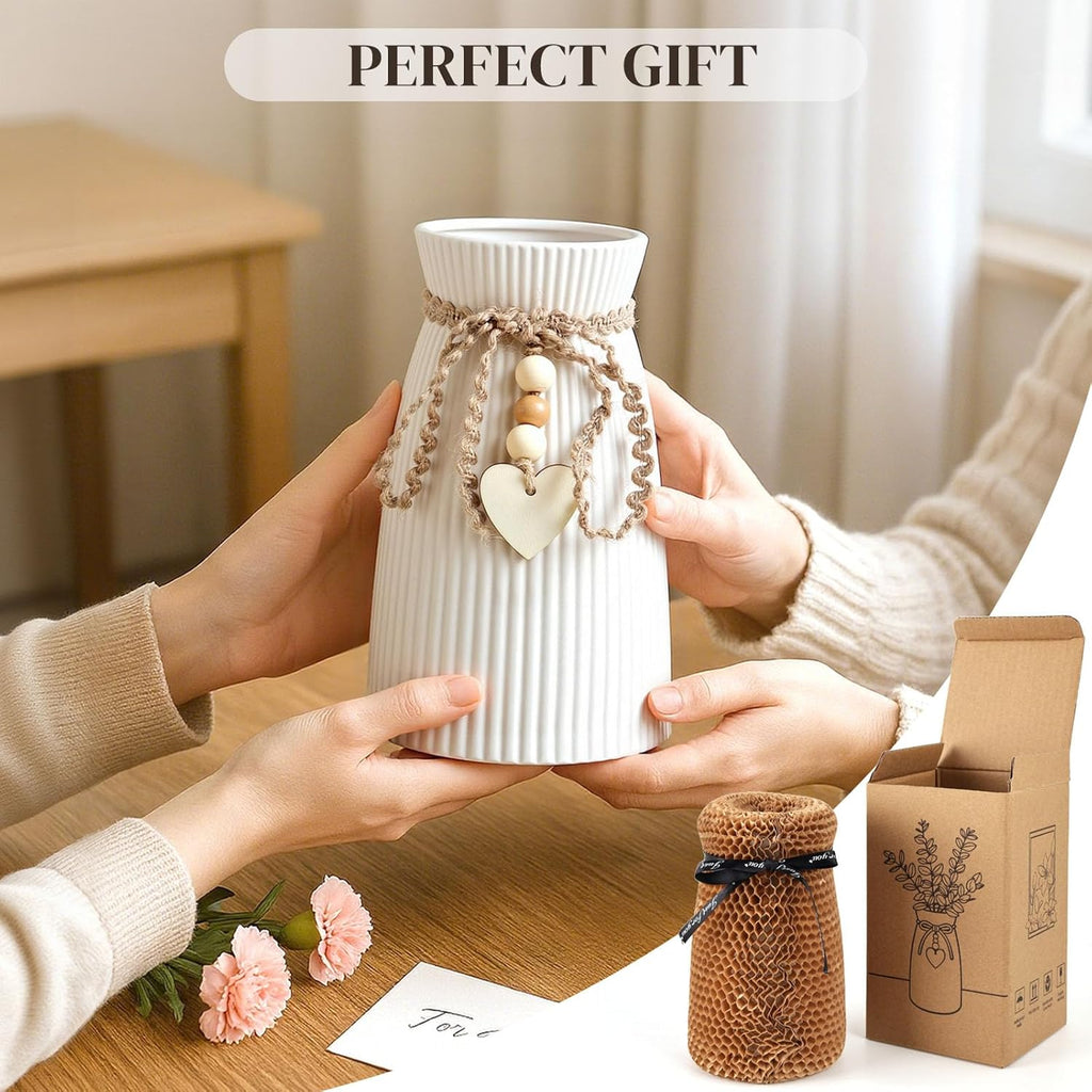 DomeStar White Ceramic Vase, 6.3" Tall Small Flower Vase for Pampas Grass, Home, Living Room, Dining Table, Farmhouse, Office Decor, Bedroom, Table, Kitchen Shelf, Minimalist Modern Home Decoration