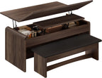 Lift Top Coffee Table 4-in-1, 40 Inches Coffee Table Set with Bench & Hidden Compartment, Multi-Function Converts to Dining Table for Living Room, Home Office, Lifting Top Tables, Walnut