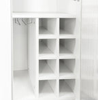 White Farmhouse Pantry Cabinet with Pull Out Shelf & Glass Door, Multifunctional Kitchen Storage Organizer, Bar & Dining Room Cupboard