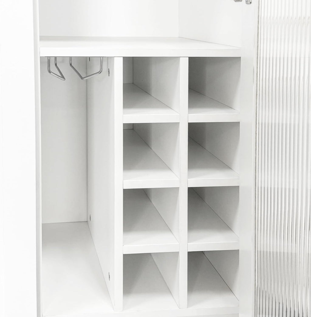 ZeHuoGe Kitchen Pantry Cabinet with Multi-Functional Pull-Out Multi-Tier Storage Shelf,Farmhouse Storage Cabinet with Glass Doors,Pantry Organizers for Kitchen, Bar,Dining Room