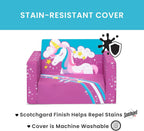 Delta Children Cozee Kids Couch 2-Seater Kids Sofa, Convertible 2-in-1 Flip Open Toddler Couch Sleeper, Foam Chair for Playroom & Bedroom, Bed Lounger, Comfy Play Sleeping Lounge Chair, Unicorn