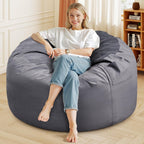 Sweetcrispy Bean Bag Chairs, 4Ft Bean Bags for Adults, Large Oversized Beanbag Chair with Memory Foam Filled and Soft Removable Washable Cover, Comfy Sofa for Living Room Bedroom Dorm, Dark Grey
