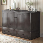 BALUS Queen Murphy Bed, Murphy Cabinet Bed with Tri-Fold Mattress & Storage Drawer, Guest Beds Space Saving Adult Cabinet Murphy Beds with USB Charging Ports for Guest Room Bedroom, Grey