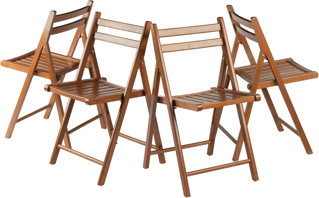 Winsome Robin Folding Chair Set of 4 in Teak, Convenient & Lightweight Portable Kitchen & Dining Chairs for Small Homes & Apartments, Indoor & Outdoor Foldable Seating