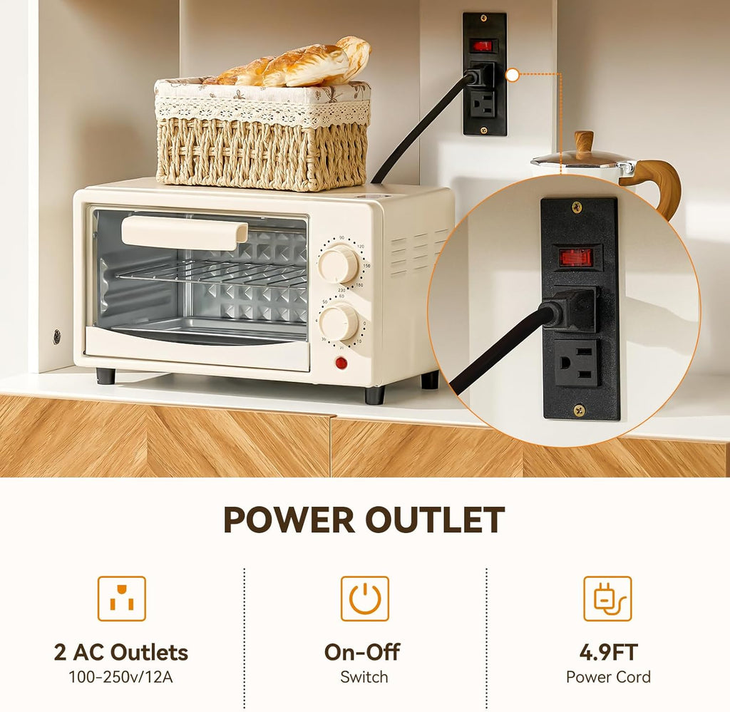 Artswish Large Pantry Cabinet with Power Outlets, Scandinavian Modern Style 4 Tier Kitchen Storage Cabinet with Microwave Stand, Kitchen Hutch with Storage for Living Room, Dining Room, Natural Color