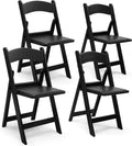Folding Chairs Set of 4, Heavy Duty Plastic Foldable Chairs with Curved Backrest & Padded Seat, Folding Chairs for Home Kitchen Office Party, Supports 330 lbs, Space Saving Portable(Black Matte)