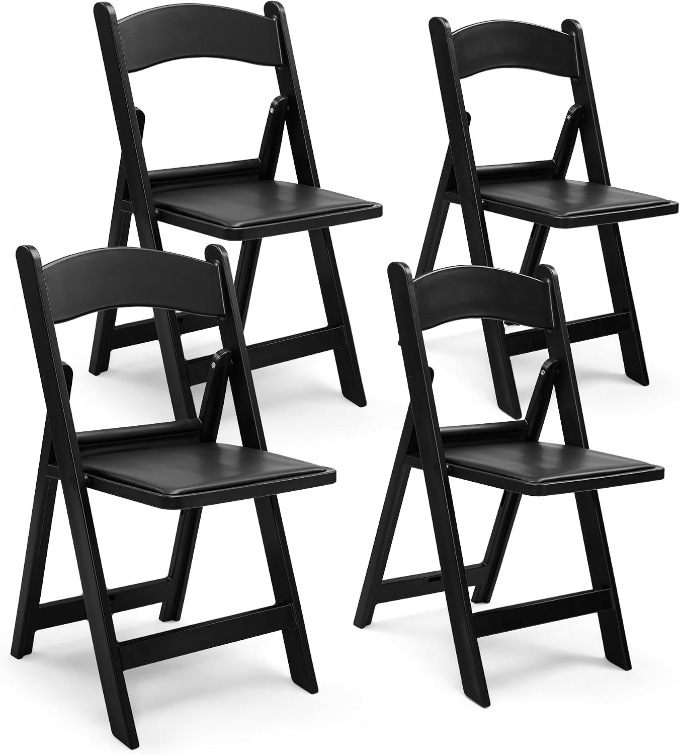Folding Chairs Set of 4, Heavy Duty Plastic Foldable Chairs with Curved Backrest & Padded Seat, Folding Chairs for Home Kitchen Office Party, Supports 330 lbs, Space Saving Portable(Black Matte)