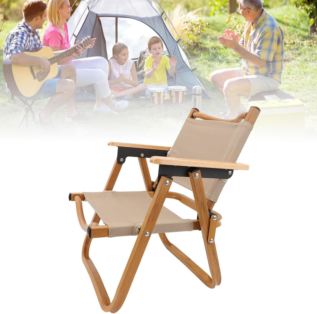 Zopsc Kids Folding Camping Chair, Portable Children Camp Chair with Aluminum Frame Wood Grain Canvas, Outdoor Toddler Seat for Beach