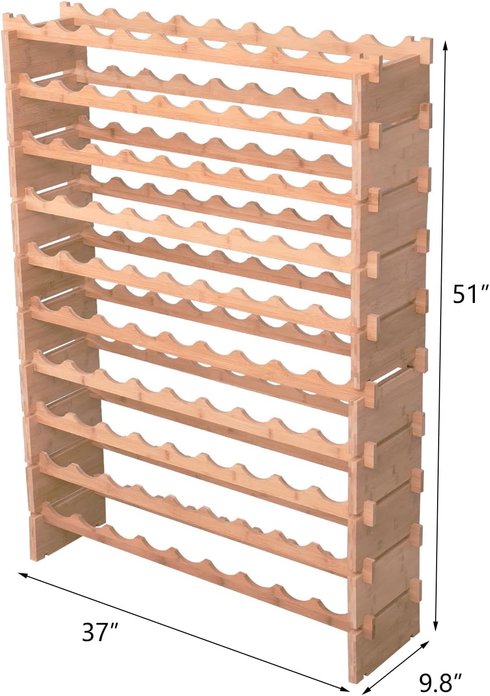 90 Bottle Bamboo Wine Rack Stackable Storage Freestanding Floor Wooden Modular fWine Rack Shelf