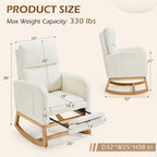 AVAWING Nursery Rocking Chair with Footrest,Upholstered, Side Pocket,Beige
