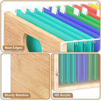 Sbanmao 2 Pack Hanging File Organizer, Clear Acrylic File Box Organizer, Bamboo Filing Box File Crate Storage Boxes, Portable Filing Organizer with Handle for Letter Size