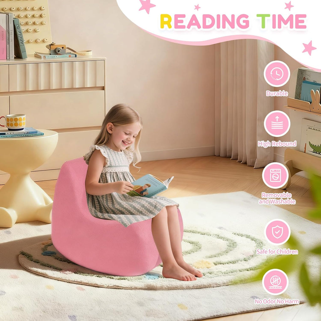 Toddler Chair, Comfy Kids Sofa Chair for Playroom, Supportive Toddler Couch for Girls with Washable Cover, Small Kids Furniture Sofa for Baby Gift (L-Shape-Pink)