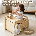Lehoo Castle Montessori Weaning Table and Chair Set for Toddler Age 1-3, Adjustable Height Wooden Baby Activity Furniture for Self-Feeding, Drawing, Learning and Play